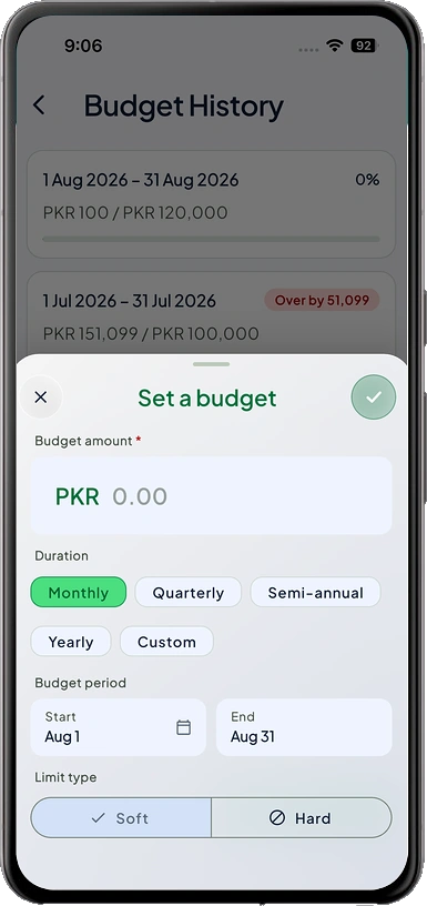 ماہانہ بجٹ سیٹ کریں